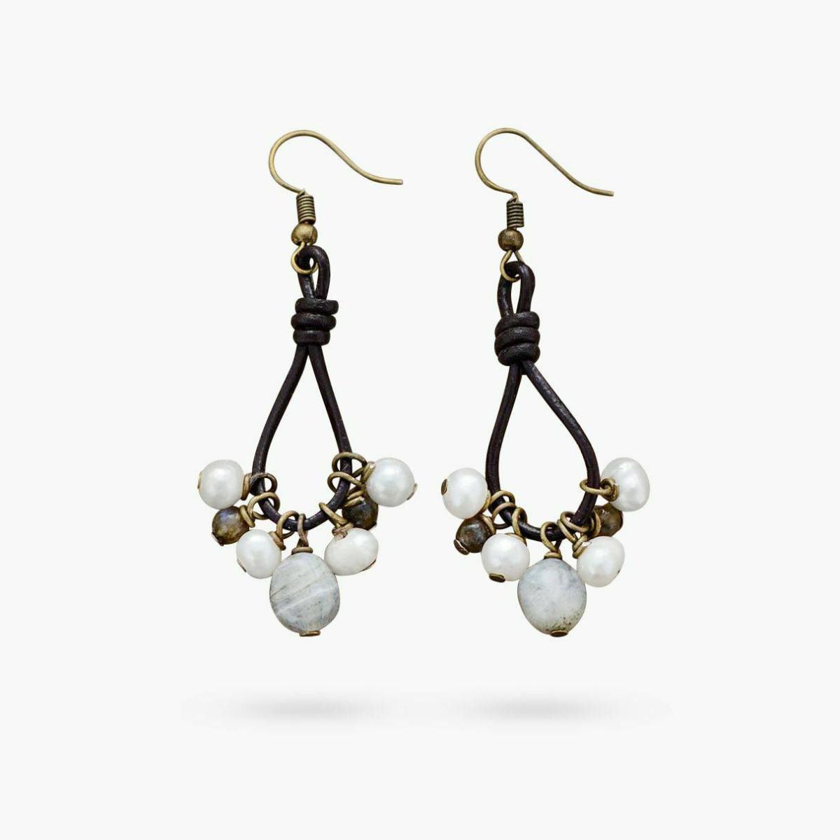 Earrings | Pearls & Labradorite Leather Earrings Earrings Earrings